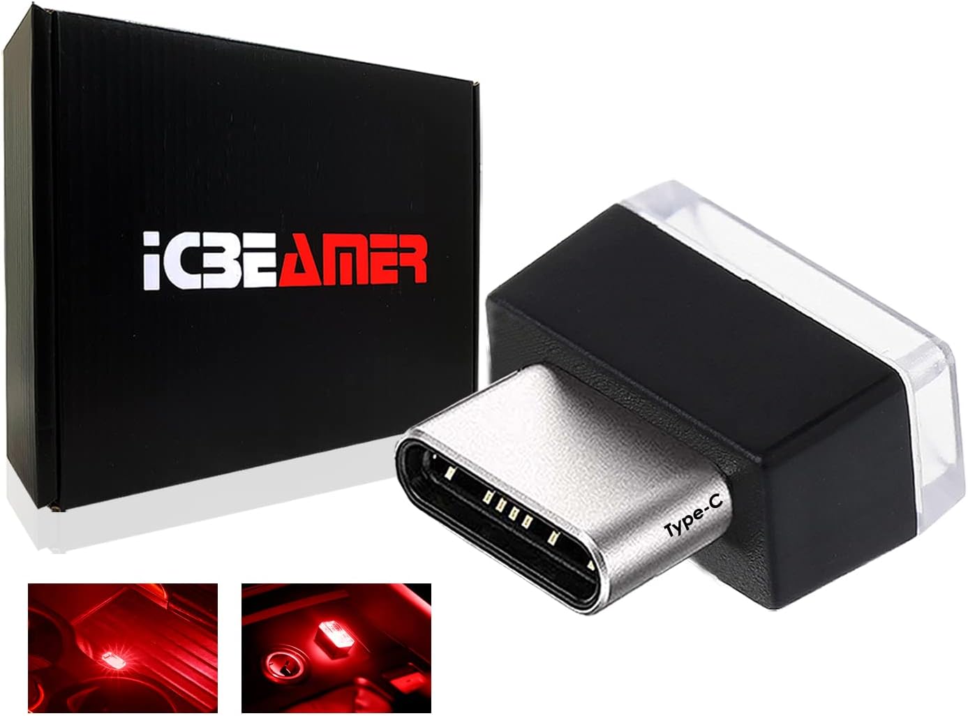ICBEAMER Type C Adapter Atmosphere Light [Color: Red] | Universal Plug-in Miniature Night Light for Car and Trunk Ambient Lighting, Easy Installation, Energy Efficient LED Technology