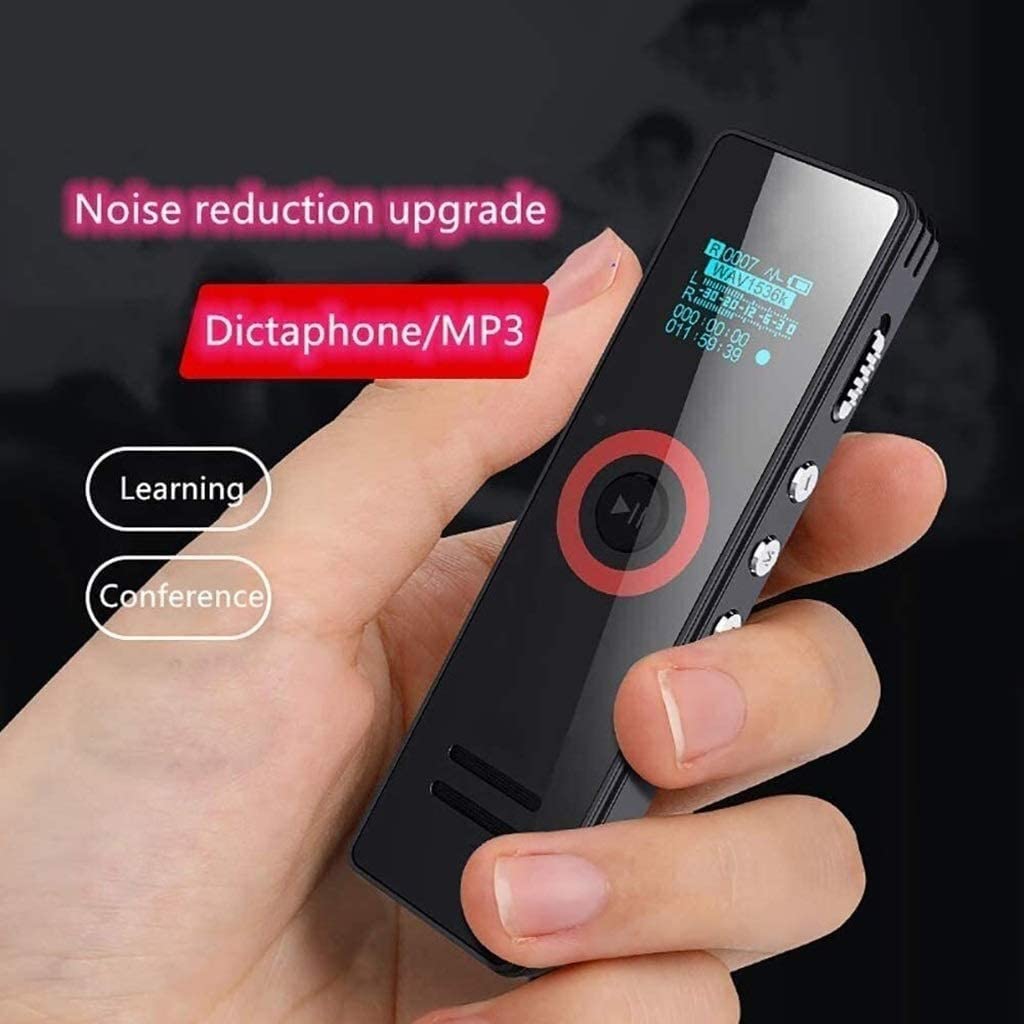 Cyfrowy dyktafon głosowy, dyktafon HD audio z odtwarzaniem, redukcją szumów, MP3, akumulator wielokrotnego ładowania na spotkania/wykłady/wywiady/lekcje (32 GB) ()