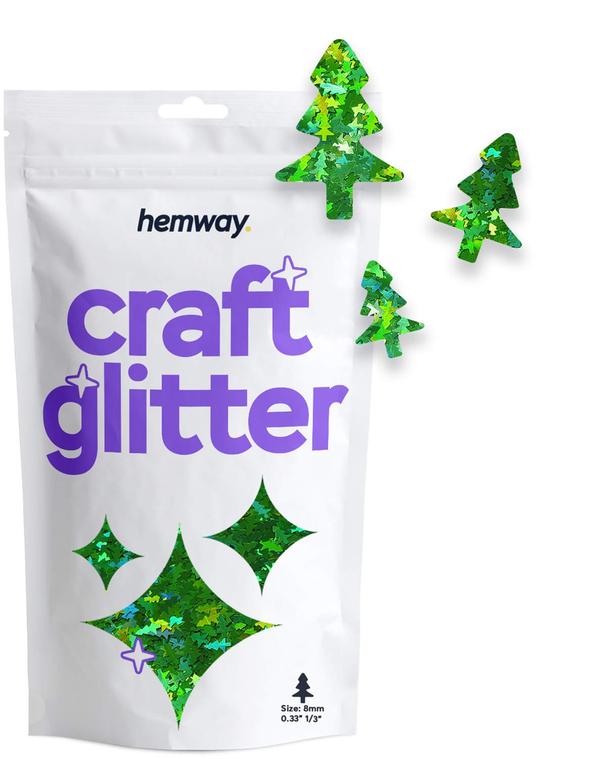 Hemway Craft Glitter Christmas Tree Shape, 50g, Emerald Green Holographic, Christmas Tree - Emerald Green Holographic, 50g / 1.8oz