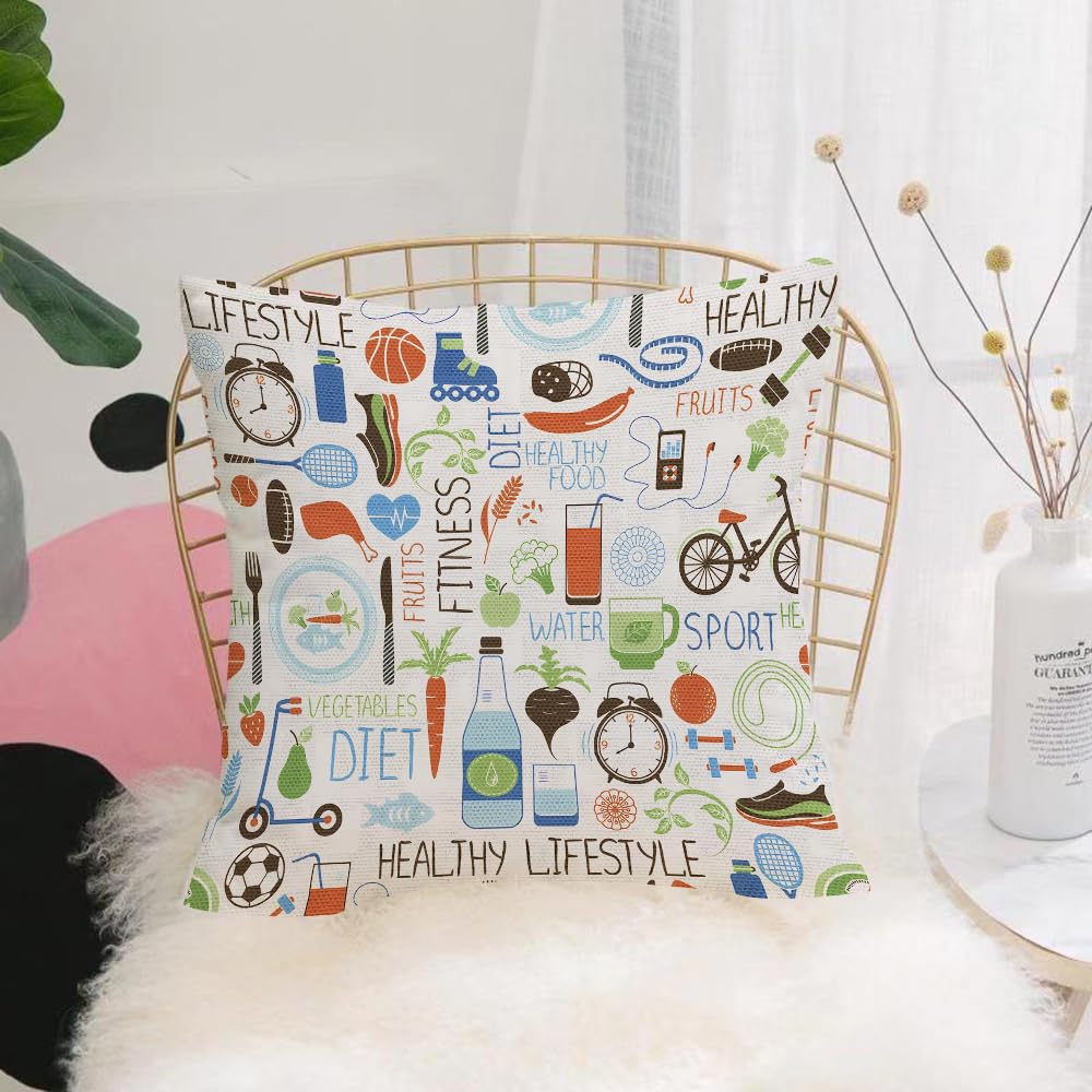 Hyosxw Set Of Healthy Lifestyle Thin Line Elements - A1 Cushion Cover,Throw Pillow Case Home Decorative For Living Room Bedroom Sofa Chair 18X18 Inch,Set Of Healthy Lifestyle Thin Line Elements,Pillowcase 45X45cm