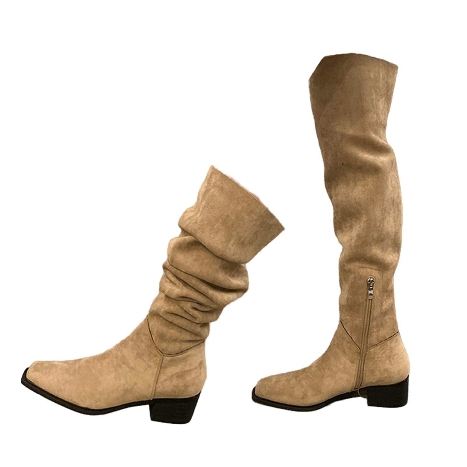 Womens Thigh High Flat Over The Knee Boots Wide Calf Suede Flat Heel Pointed Toe Slouchy Fall Winter