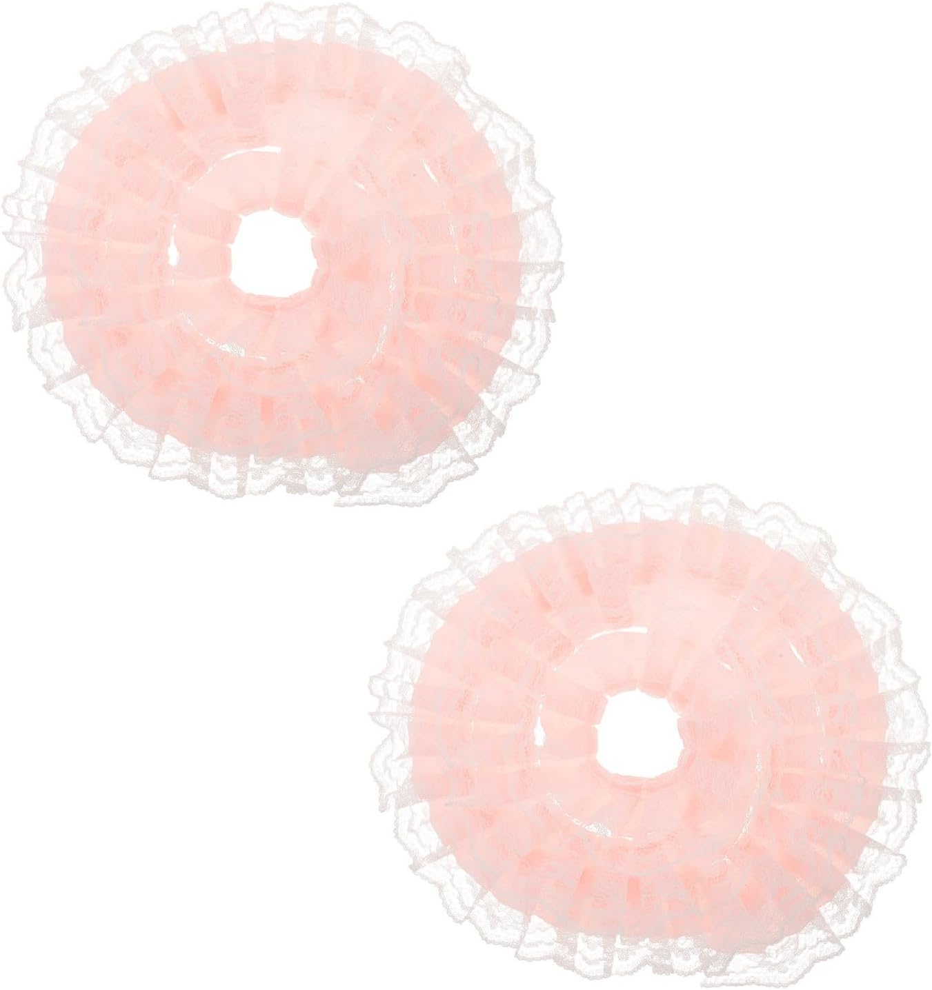 Vaguelly 2pcs Pink Double Layer Ruffle Lace Trim Ribbon Pleated Edge, Soft Texture Embroidery Lace Trim for Wedding Decor and Gift Wrapping, 4cm Width Vintage Floral Ribbon for Crafts