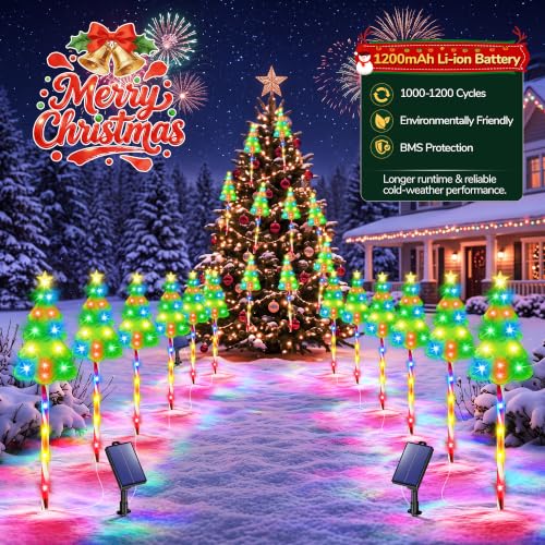 AOUNQ Solar Christmas Decorations, Christmas Tree Pathway Lights Outdoor | 102 LEDs, 10 Lighting Modes Solar Christmas Lights outdoor Waterproof, Solar Candy Cane Stake lights for Yard Lawn, 6 Pack - image 4