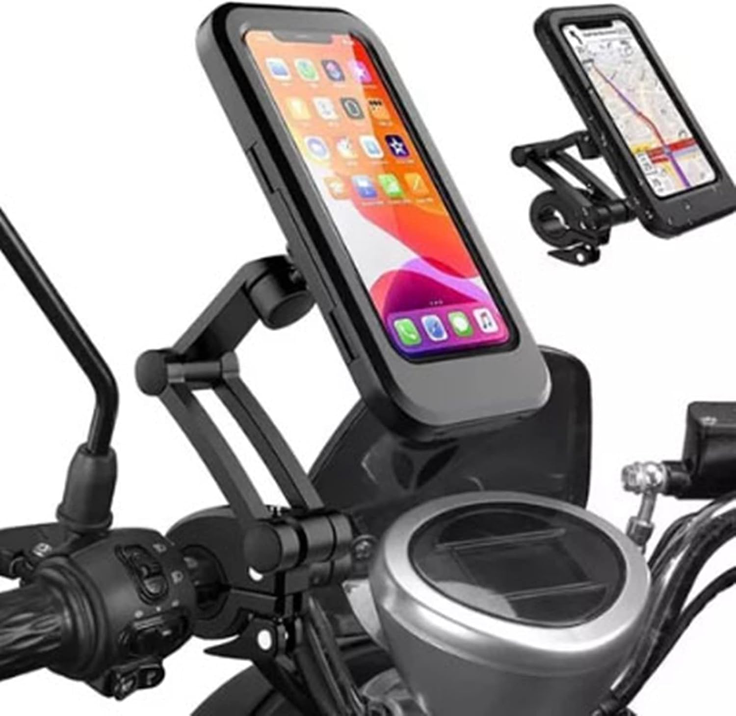 Acouto Motorcycle Phone Holder ABS Nylon Motorcycle Phone Mount Fiber Sensitive TPU 360° Rotation