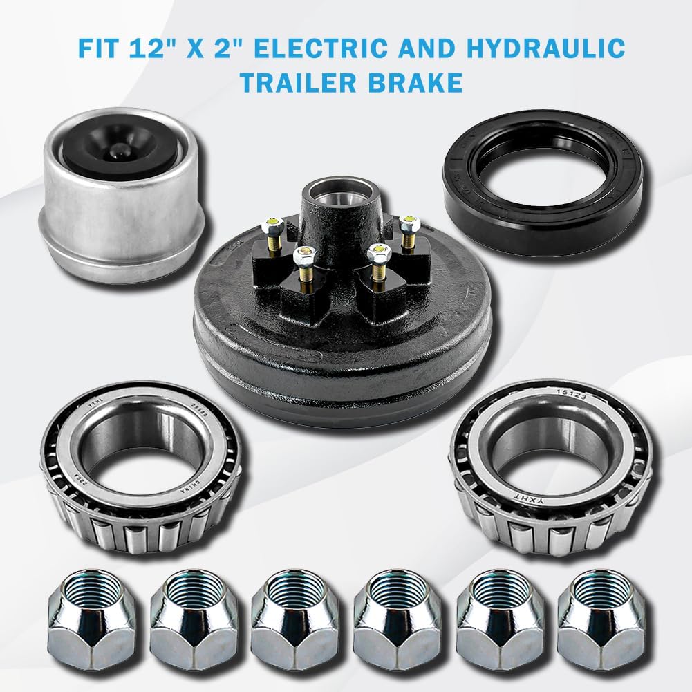 6 on 5.5" Trailer Brake Drum 12" x 2" for 5200-6000lbs Axle Hub Heavy Duty 6 Bolt Trailer Brake Hub Drum Kit Replace 008-201-09, 42656-22003K,2 Sets