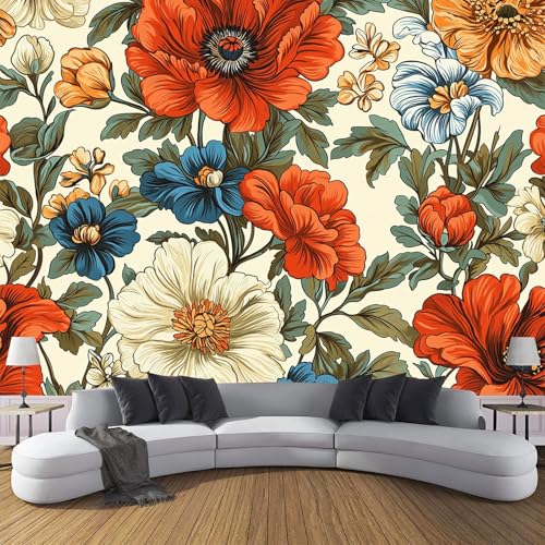 CDXNORA Retro Flowers Photo Wallpaper,Beautiful Flowers Mural Decoration Poster Picture,Beige Large Wallpaper Mural for Wall Bedroom Living Room Tv Background Sofa Wall 350×256cm