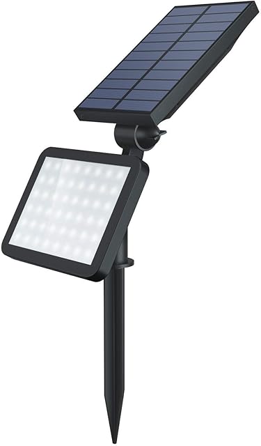 OUSFOT LED Solar Lights IP67 Waterproof 2 Brightness Modes Solar Powered Security Spotlights for Garden Yard Driveway Porch Walkway (1 Pack)