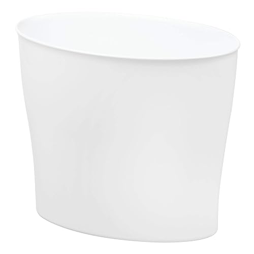 iDesign Bote de basura ovalado pequeño, ideal para baño u oficina en casa, color blanco, fabricado en Estados Unidos
