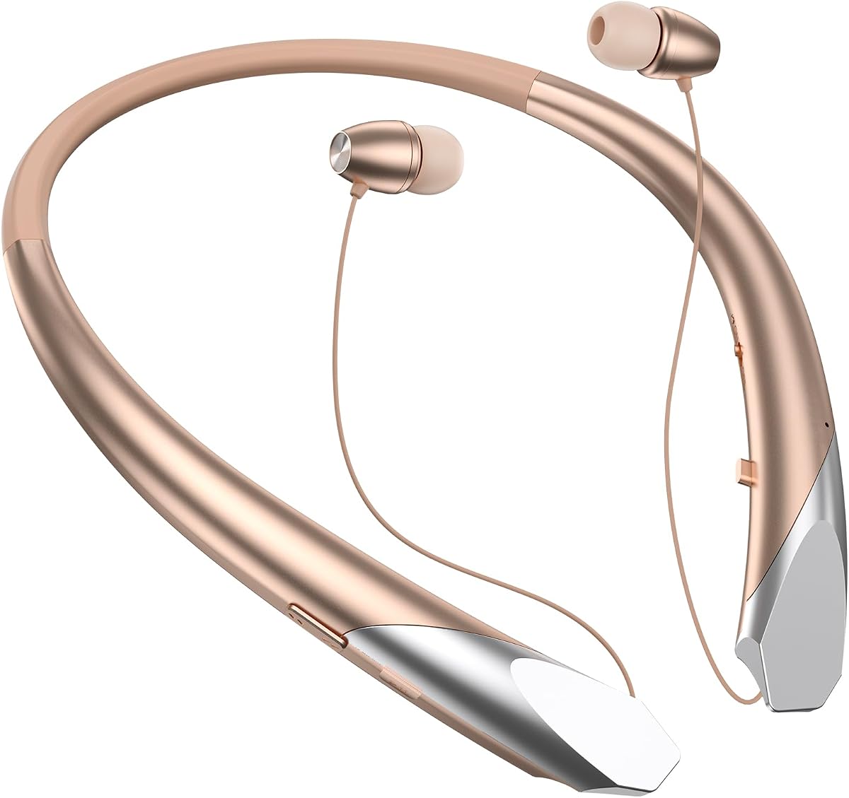 2025 Upgraded Bluetooth Headset - Wireless Neckband Bluetooth Headphones with Retractable Earbuds, Extended Battery Life, and Intuitive Controls for Sports, Office, and Travel (Rose Gold)