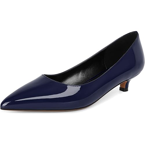 Eldof Women's Low Heel Pumps Pointed Toe Kitten Heels Slip on Comfort Pumps 1.4 Inches for Dress Party Office