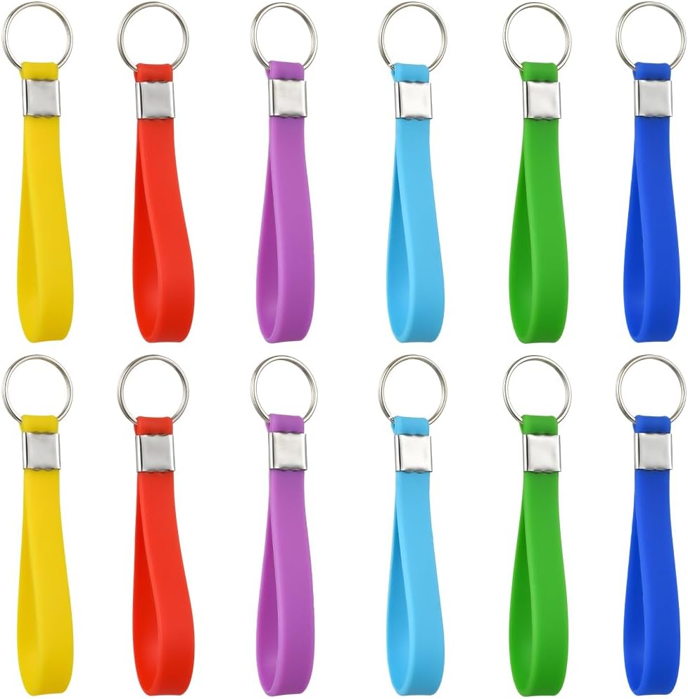 SUNNYCLUE 20Pcs Wrist Strap Keychain Wristlet Key Chain Bulk Random Colorful Resin Soft Lightweight Belt Blank Hand Keyring Holder with Iron Ring for DIY Crafting Bag Wallet Cellphone Accessories