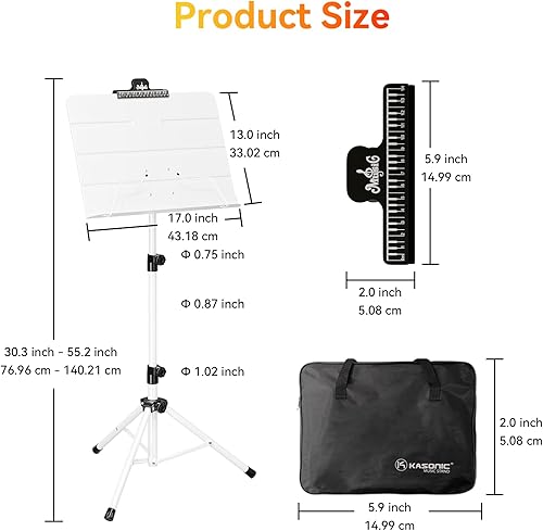 Vista 7 de K KASONIC - Soporte plegable de doble uso para partituras y soporte para libros de escritorio con bolsa de transporte portátil, carpeta de Blanco