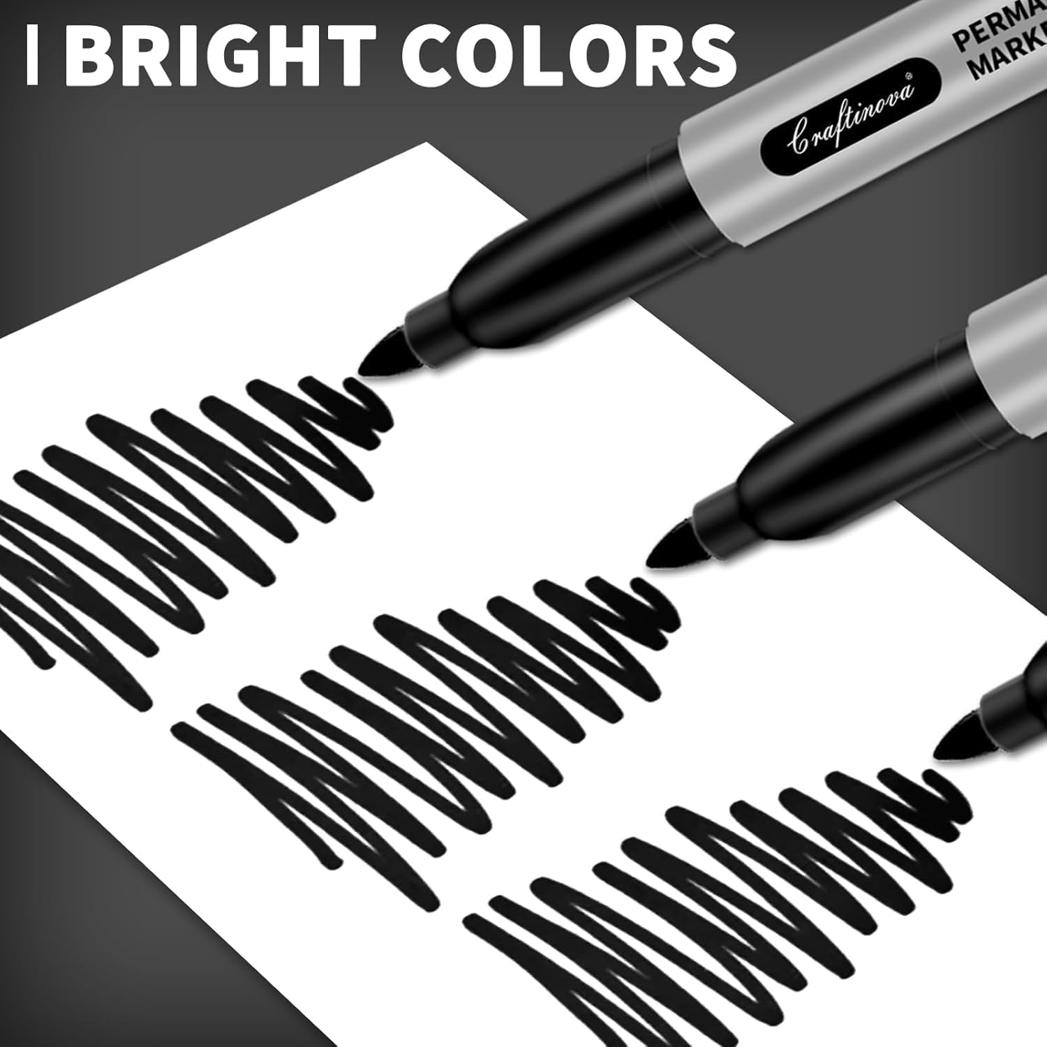 Black Permanent Markers Bulk Fine Point, Fine Tip Markers Set, Quick Drying and Fade Resistant, Waterproof, Works on Wood, Plastic, Paper, Metal for Classroom, Office, Home, 100 Count