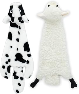 Best Pet Supplies 2-in-1 Quietschendes Hundespielzeug mit weichem, strapazierfähigem Stoff für kleine, mittlere und große Haustiere by Füllung für das Spielen im Haus, Schaf, Kuh, Size M