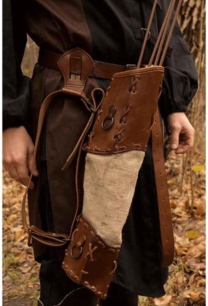 ERALPMedieval Leather Arrow Holder Shoulder Waist Quiver for LARP Cosplay Horseback Nomad Archery Hunting Traditional Archery Bag