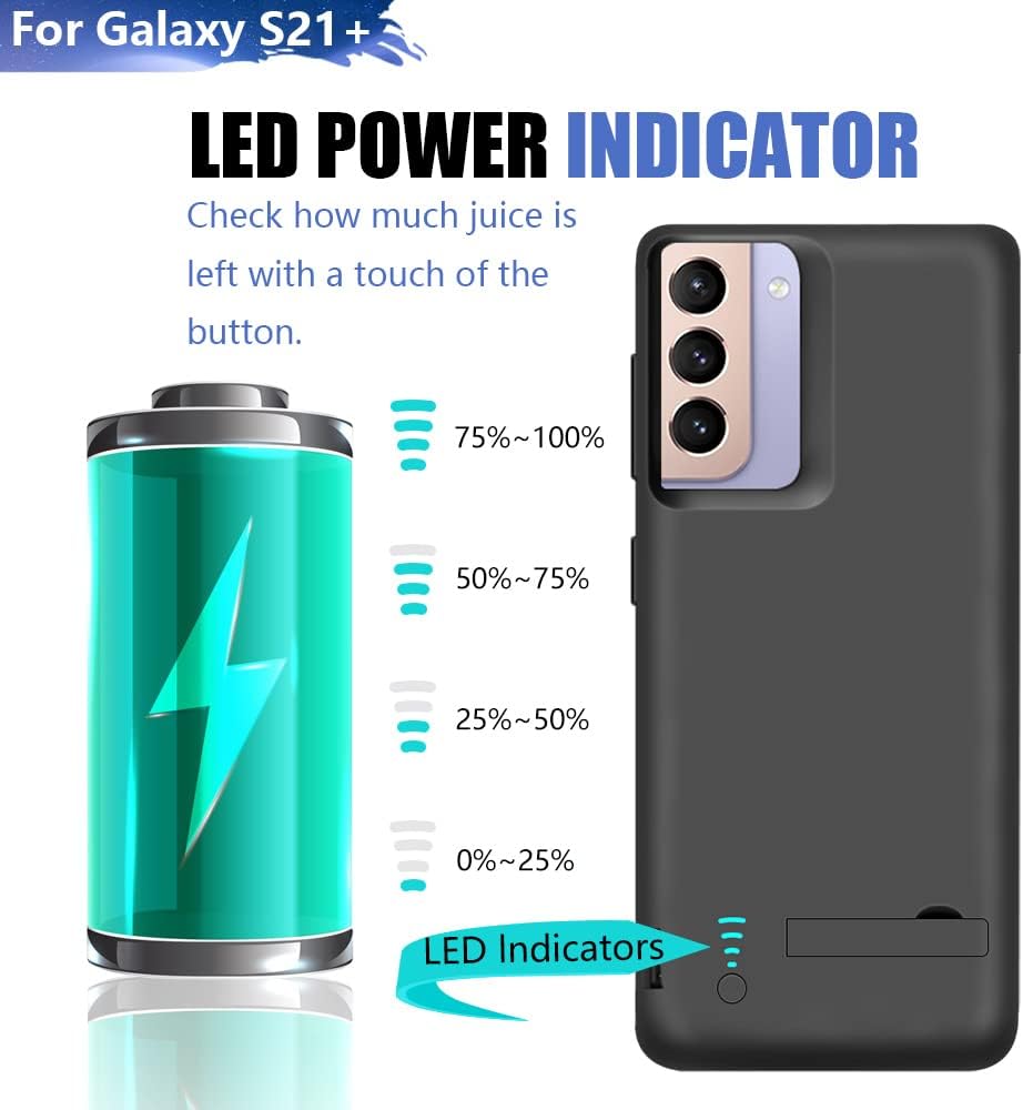 Battery Case for Samsung Galaxy S21+ Plus 5G, 5000mAh Rechargeable Extended Battery Charging Charger Case, Add 100% Extra Juice, Not for S21 or S21 Ultra (6.7 inch) Black