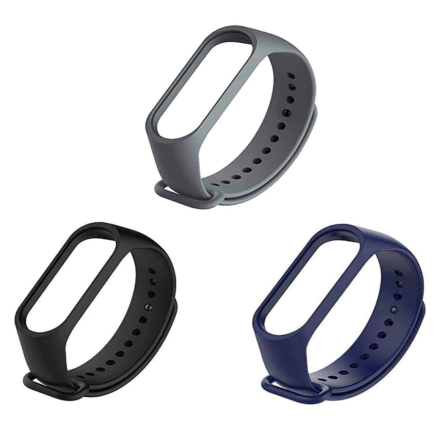 TechMount Adjustable Xiaomi Mi Band 3/Mi Band 4 Replacement Watchband Silicone Strap Color Band Bracelet (Pack of 3) (Xiaomi Mi Band 3, Black/Navy Blue/Grey)