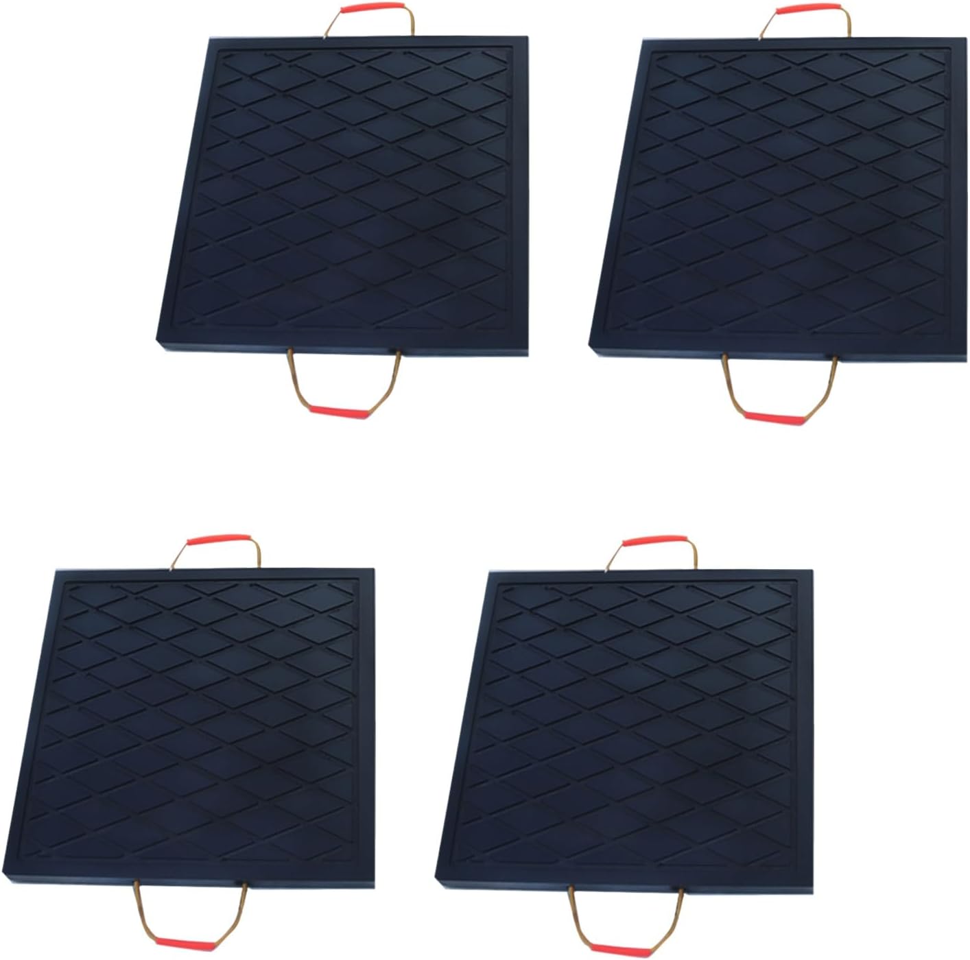 4 Pack Trailer Stabilizer Pads, Stabilizing Leveling Mats with Diamond Pattern and 2 Handle, All Weather HDPE Outrigger Stabilizer Blocks, for Truck/Trailer/Crane(70X70X6CM)