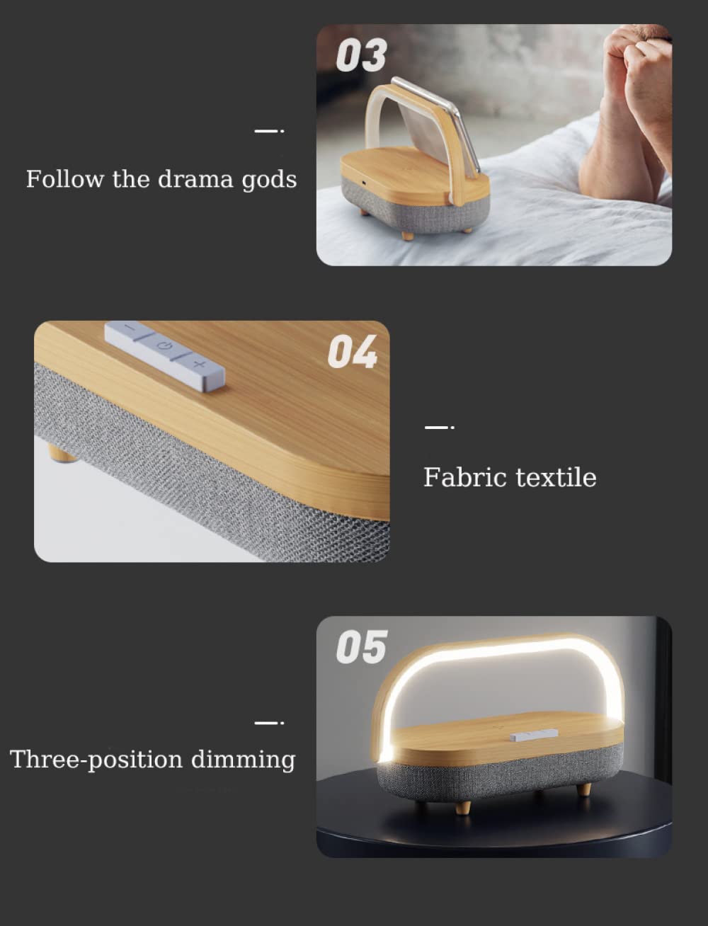 BERO LáMpara Multifuncional con Sensor De Carga InaláMbrica, LáMpara De Sobremesa para El Dormitorio, LáMpara De Cabecera con Audio Bluetooth para Cargar El TeléFono MóVil-001