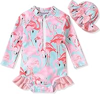 Vista 47 de Aalizzwell Traje de baño de una pieza de manga larga con sombrero para bebé niña Sirena cian