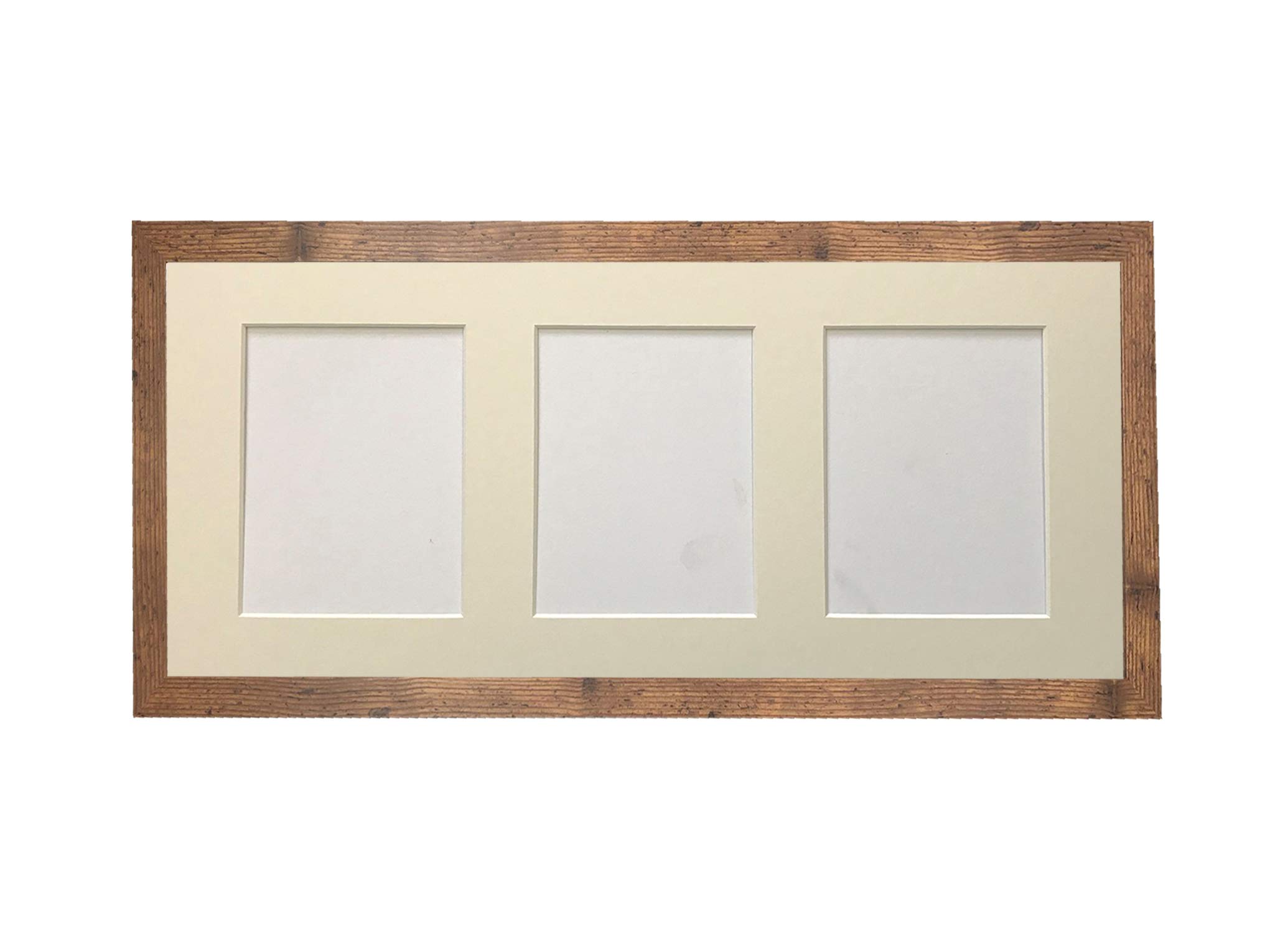 H7 Vintage Wood Picture Photo Frame with Ivory 6 X 4 Inch Three Aperture Long Mount