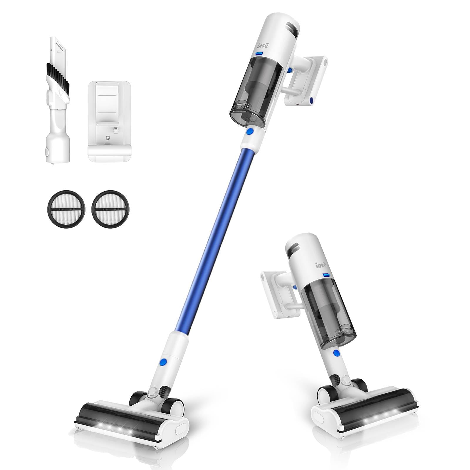 INSE Cordless Vacuum Cleaner 30kPa, 6-in-1 Powerful Stick Vacuum Cleaner with LED Display, Max 60 Min Runtime, 450W Brushless Motor, Vacuum Cleaners for Hardwood Floor Carpet Pet Hair, Wall Mount