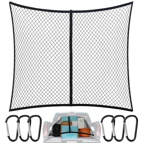 Hochelastisches Gepäcknetz 120x120cm (Max. 210x210cm Dehnbar), LKW-Bett-Organizer mit 6 Stahlkarabinern für Große SUVs Transporter Busse Vans • Ladungssicherung Einlagige(Einlagig)