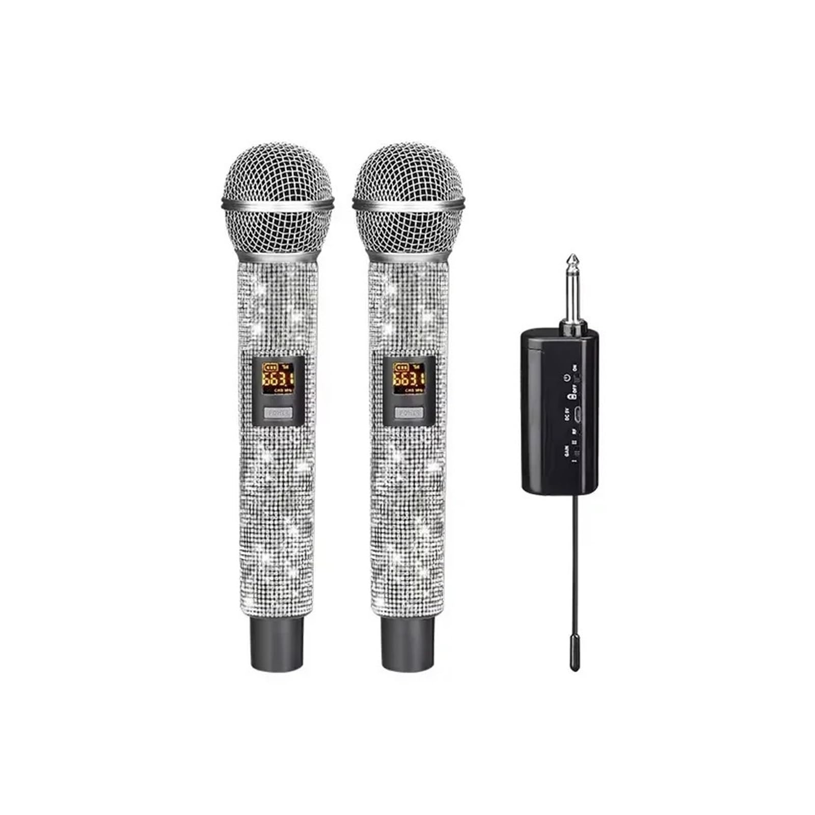 TRDEWR Professional Wireless Microphone With Diamond Type-C Charging Home KTV Outdoor Audio Mic VHF Stage Karaoke Cordless Dynamic Universal Compatibility(1 drag 2)