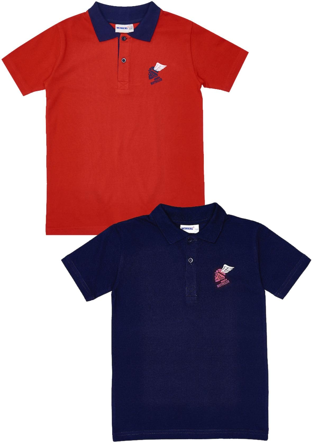 Juego de 2 polos clásicos para niños y adolescentes con mangas cortas y cuello de polo acanalado, cuello de separación con botones con dos botones.