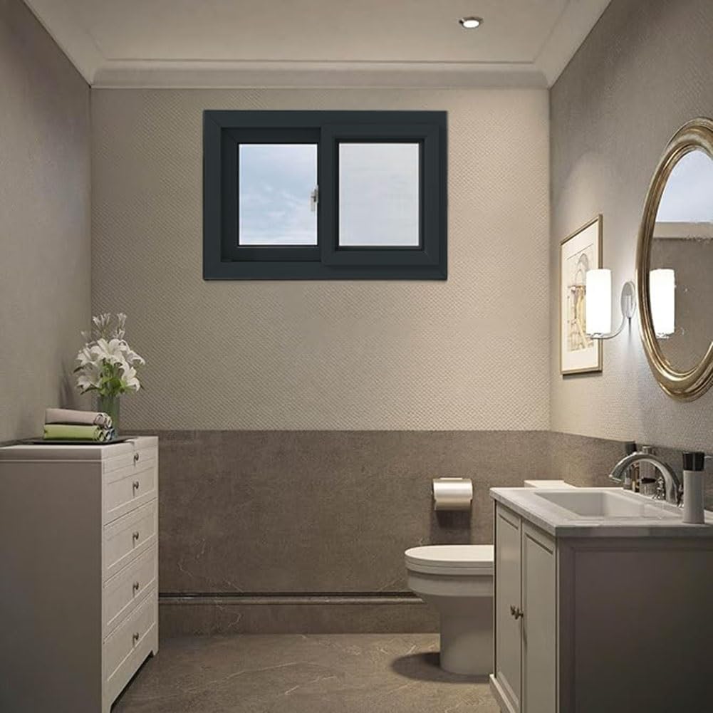 Ventana del Sótano para Viviendas, Ventanas Correderas Horizontales de Aluminio de Recambio con Mosquitera y Cristal Templado(Gray,W60cm xH80cm)