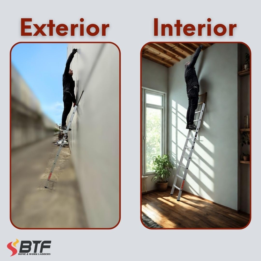 BTF Escalera de Apoyo en Aluminio - Escalera Simple 9 Peldaños, 2,5m, 1 Tramo, Ligera y Resistente, Certificada Carga Máx. 150 kg, Ideal para Obra y Hogar, Norma EN131.