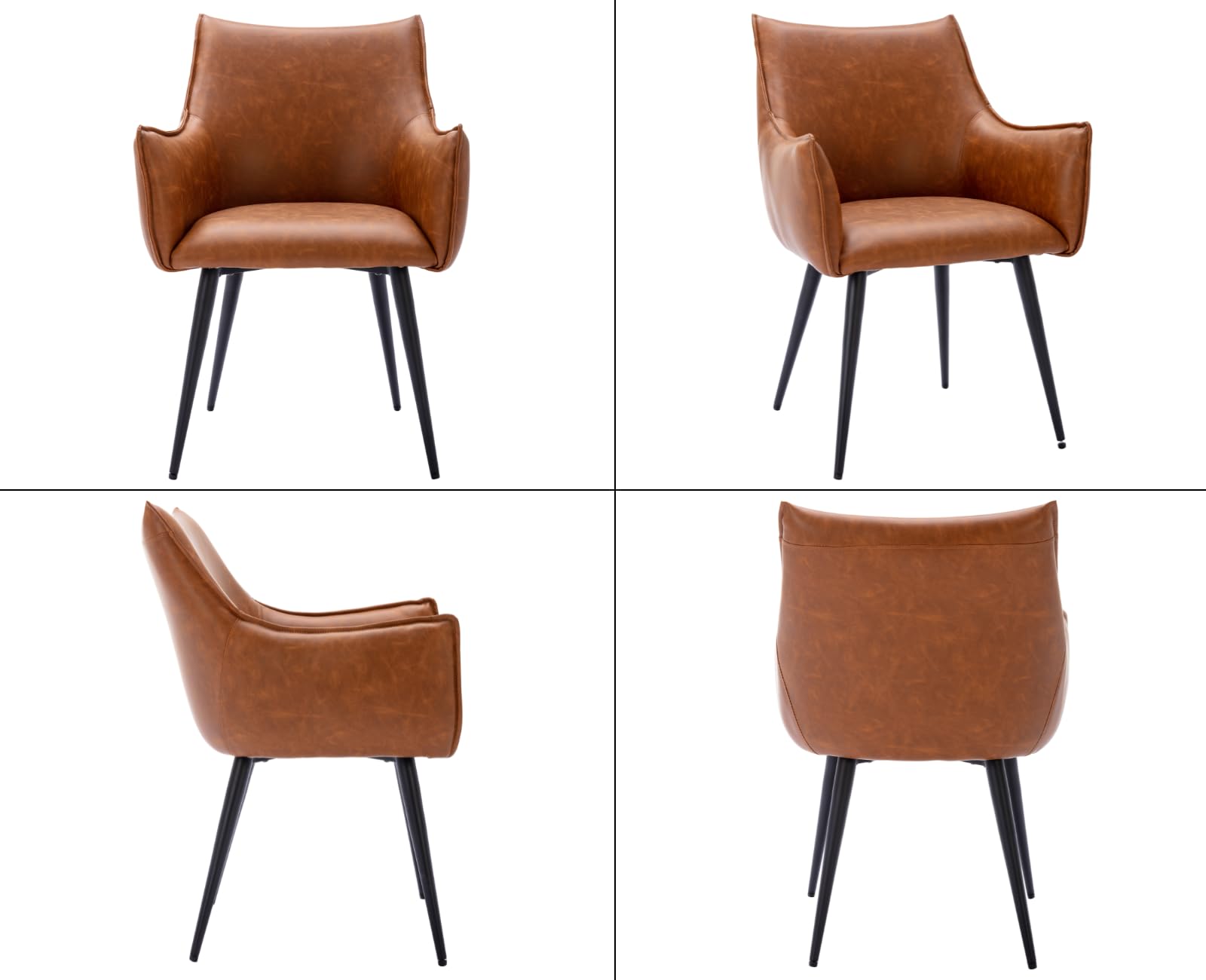 Ya-Home Sillon Lectura Individual de Cuero con Apoyabrazos, Butacas de Salón con Cojin Grueso y Patas de Metal, Silla de Salón para Hogar/Cocina/Cafe,Marrón