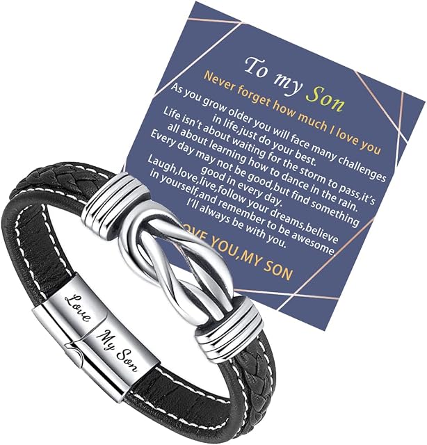 Sranich To My Son/Grandson/Husband/Boyfriend Bracelet,braided leather bracelet for Son/Grandson/Husband/Boyfriend Christmas Gifts,Bracelet Gifts for men