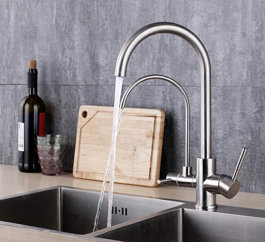 Grifo Caliente Y Frío Bebida Grifo De Agua Mezclador De Múltiples Funciones Fregadero De La Cocina Doble Asa De Acero Inoxidable De 3 Vías Cubierta Montada Manija Dual