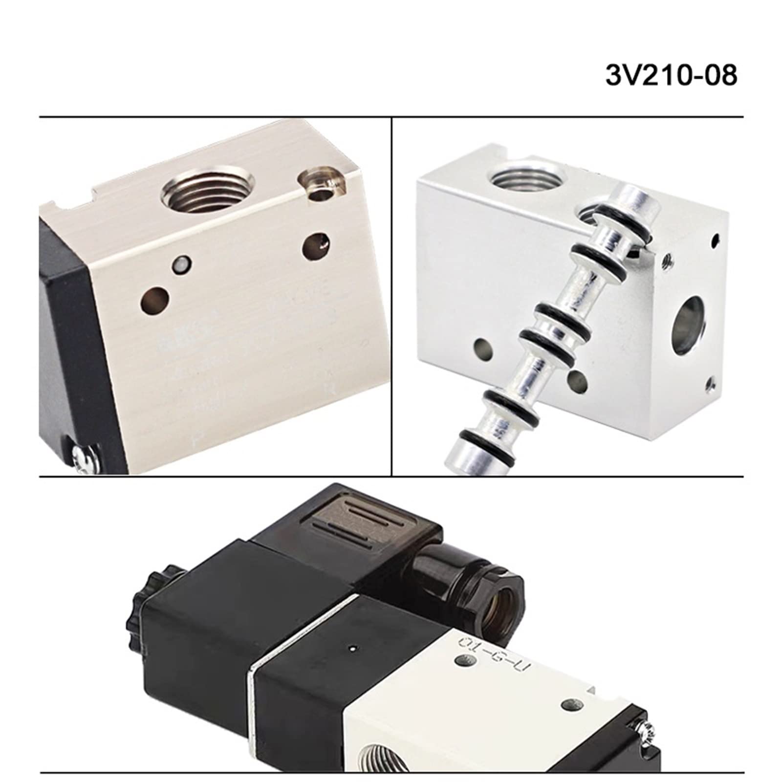 3V210-08 3-drożny pneumatyczny zawór elektromagnetyczny 2-pozycyjny sterowany elektrycznie zawór magnetyczny powietrza i gazu DC 12 V 24 V AC 220 V 110 V cewka 1/4" 1 szt. (With 6 mm Fittings, AC 110V