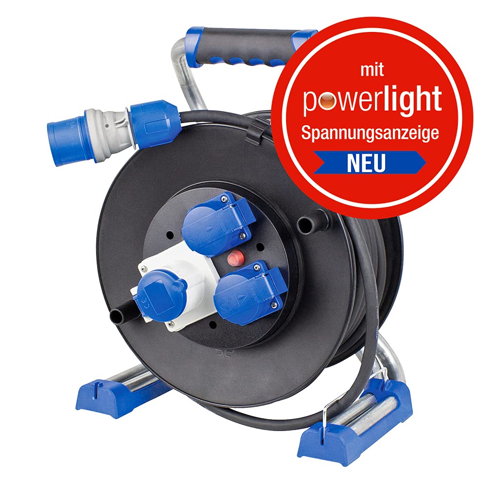 As - Schwabe Xperts - Avvolgicavo da campeggio, 25 m, per esterni, con spina CEE 230 V/16 A/3 poli, 2 prese Schuko e 1 presa CEE - IP44 - Made in Germany I 22176