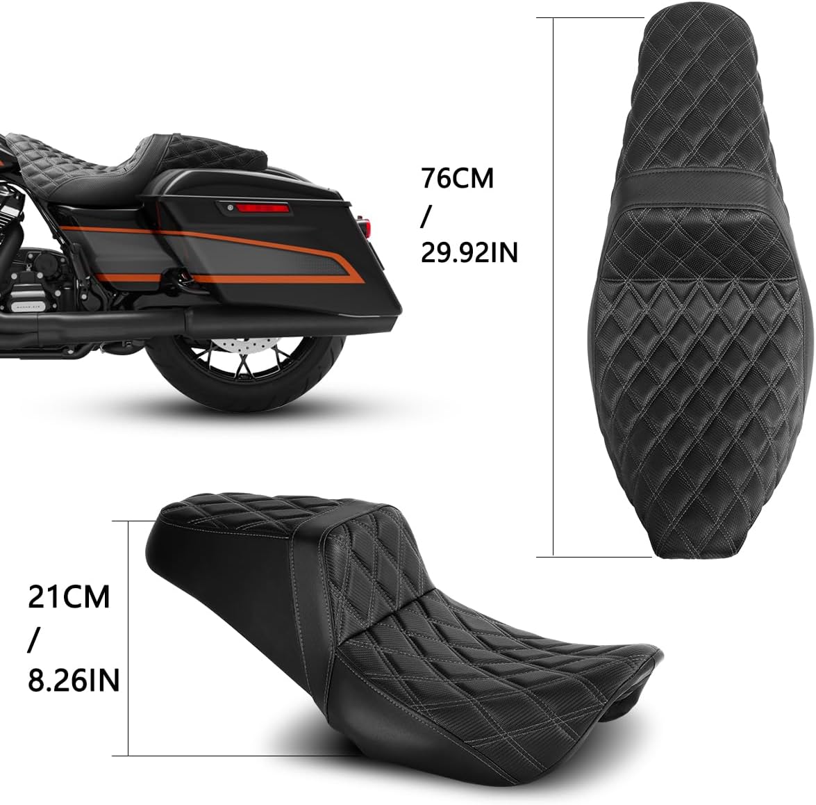 Black Stitch One-Piece Seat Driver & Passenger Seat 2-Up Fit For 2008-2025 2026 Harley Touring Road King Road Glide Electra Glide