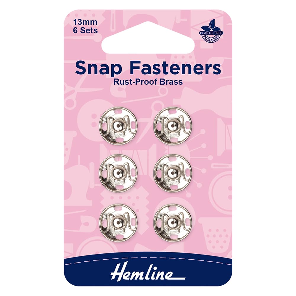 Hemline Silver Snap Fasteners - Nickel Size 13Mm, 6 Sets