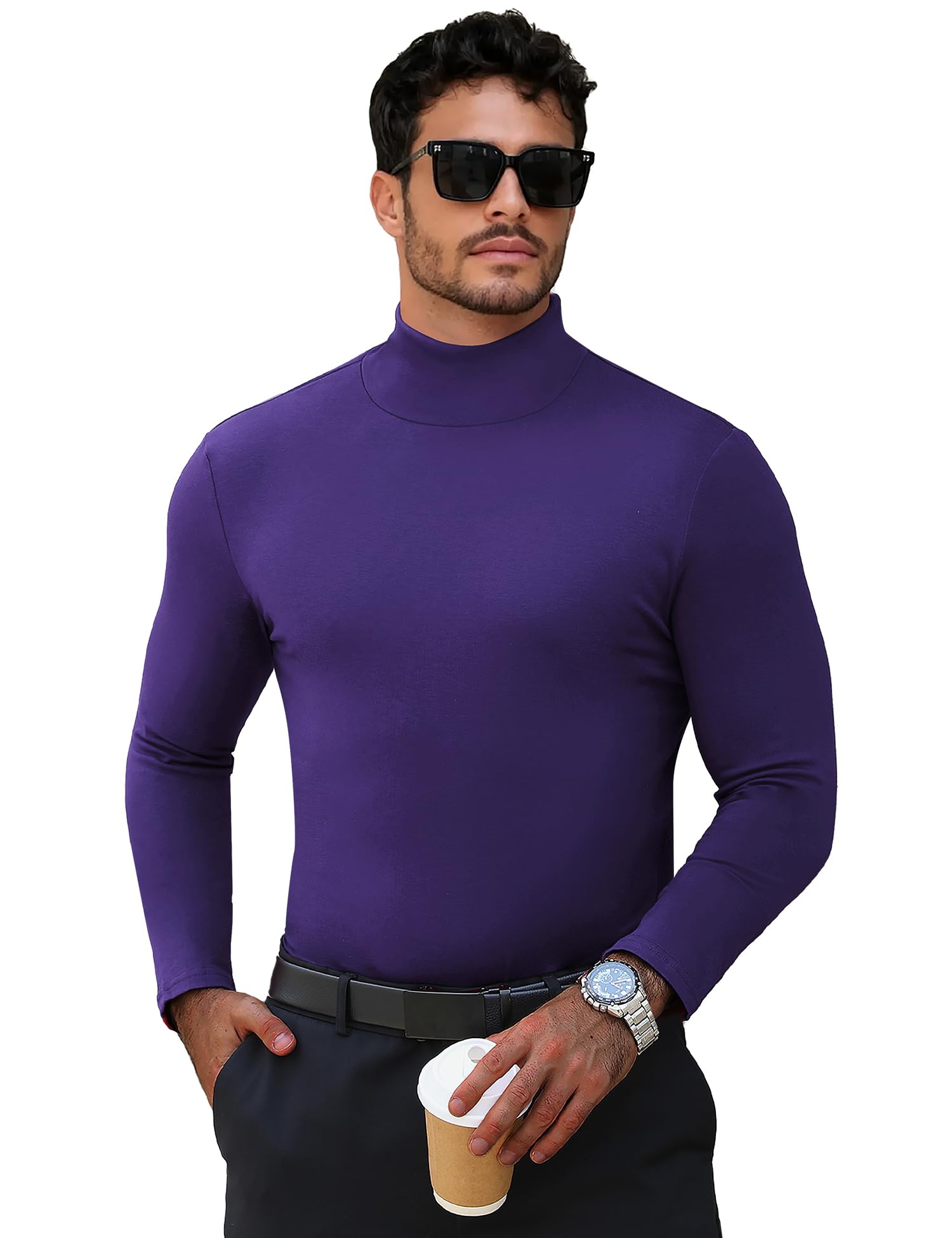 Men's Turtleneck Casual Basic High Neck Long Sleeve T Shirts Half Neck Lightweight Pullover Sweater
