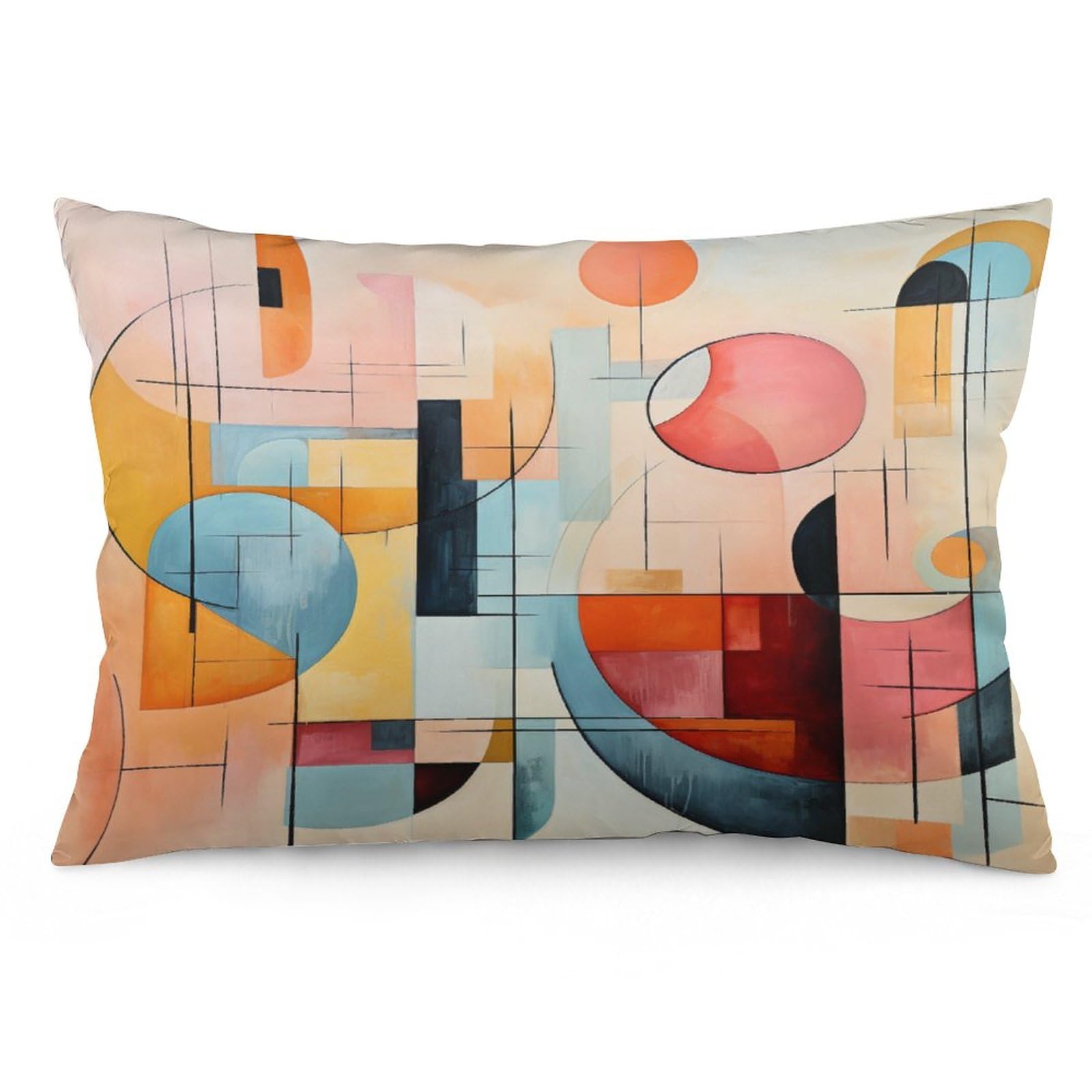 MaSiledy Mid Century Mod Abstract Geometric Shapes Pastels Pillow Cover 12 "x20 Abstract Art Mid Century Modern Home Decor Rectangle Queen Size