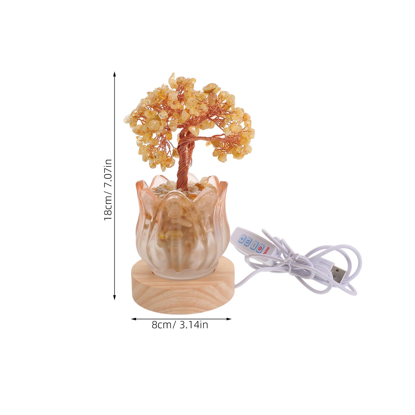 Lampa z drzewkiem pieniędzy z cytrynu – kryształowa lampka nocna Feng Shui dla dobrobytu – dekoracyjne drzewko bonsai na biurko i nocną lampkę – symbol bogactwa