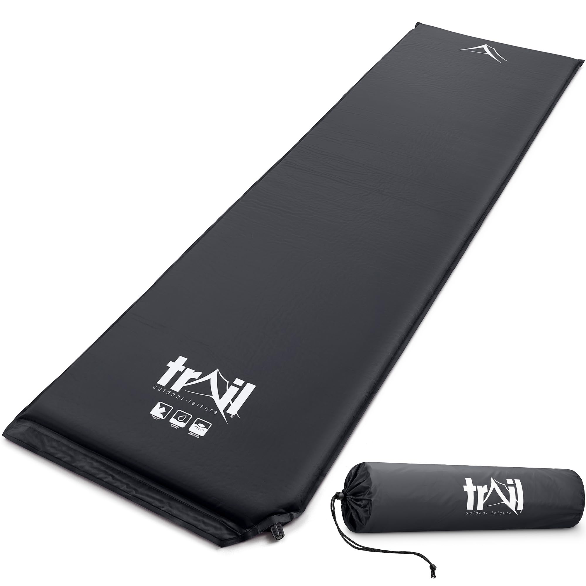 Trail Self Inflating Camping Mat 3cm Thick Single Sleeping Pad Lightweight With Bag (Black) โ image 1