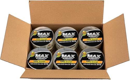 Duck MAX Strength Cinta de empaque transparente, 12 rollos, 655.2 yardas, cinta de empaque resistente de máxima resistencia para envío y mudanza,