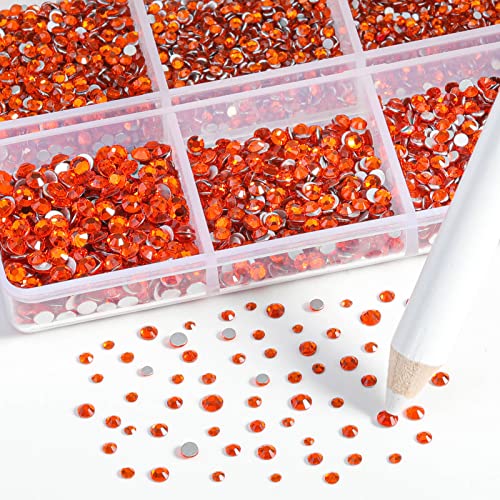 Beadsland 7200 Pcs Flatback Rhinestones for Nails,Orange Round Small Crystal Glass Rhinestones Gems for Crafts,Mixed 6 Sizes with Wax Pencil Kit,SS3-SS10,Hyacinth/Orange - Image 3