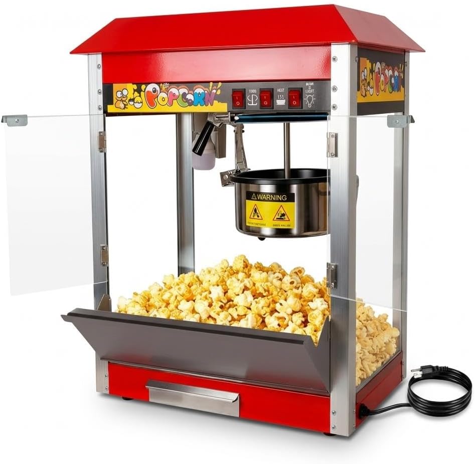 1300W Popcorn Machine, Commercial popcorn Machine with Removable 304 Stainless Steel Kettle, Fast Popcorn Machine for Movie Theater Popcorn Maker Machine