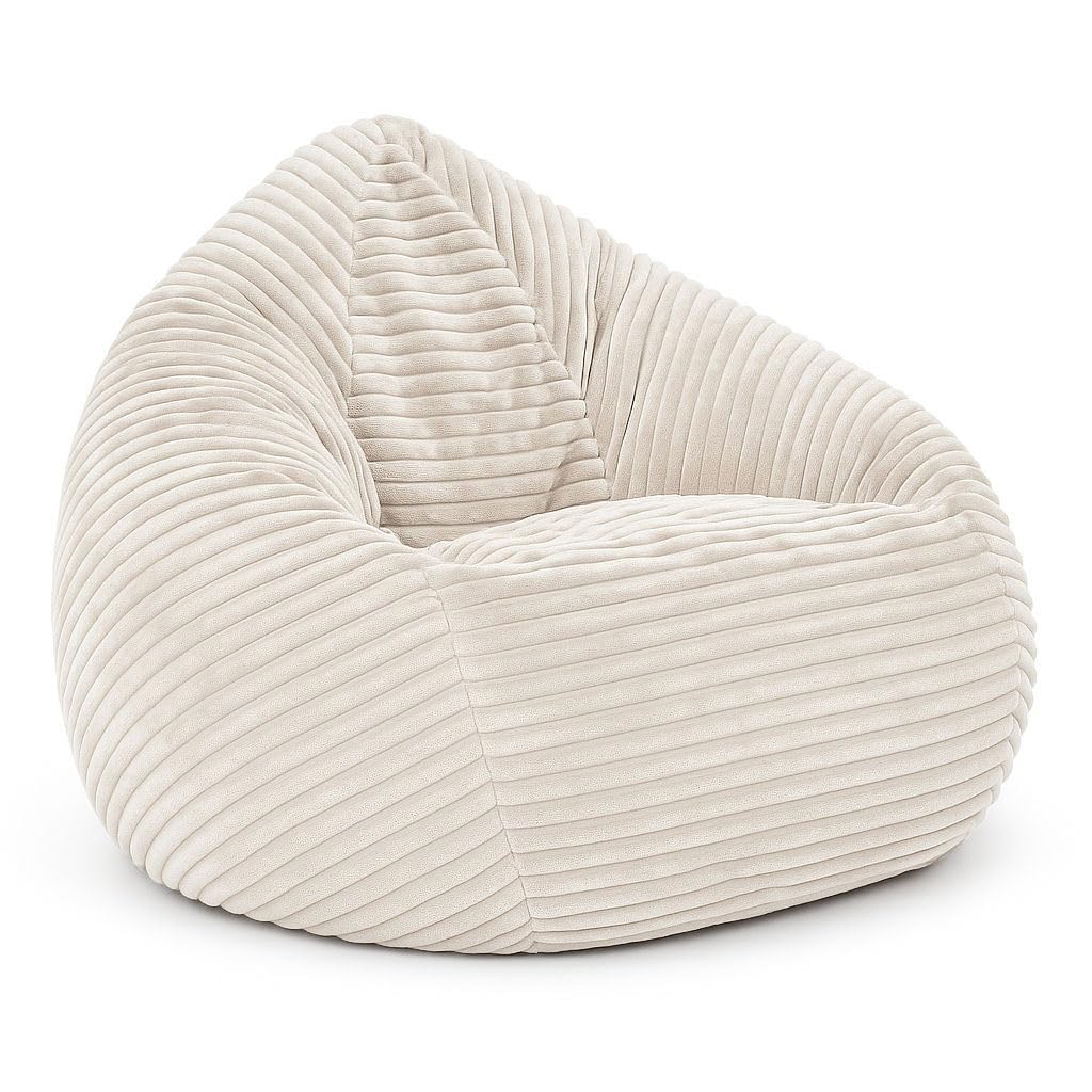 PATCH HOME Cordino Drop Sitzsack aus Breitcord – Bodensitzsack mit EPS-Füllung – Bequemer Lounge-Sessel für Erwachsene & Kinder – 3 Größen – Stylischer Cord Sitzsack mit Reißverschluss (Creme, XL)
