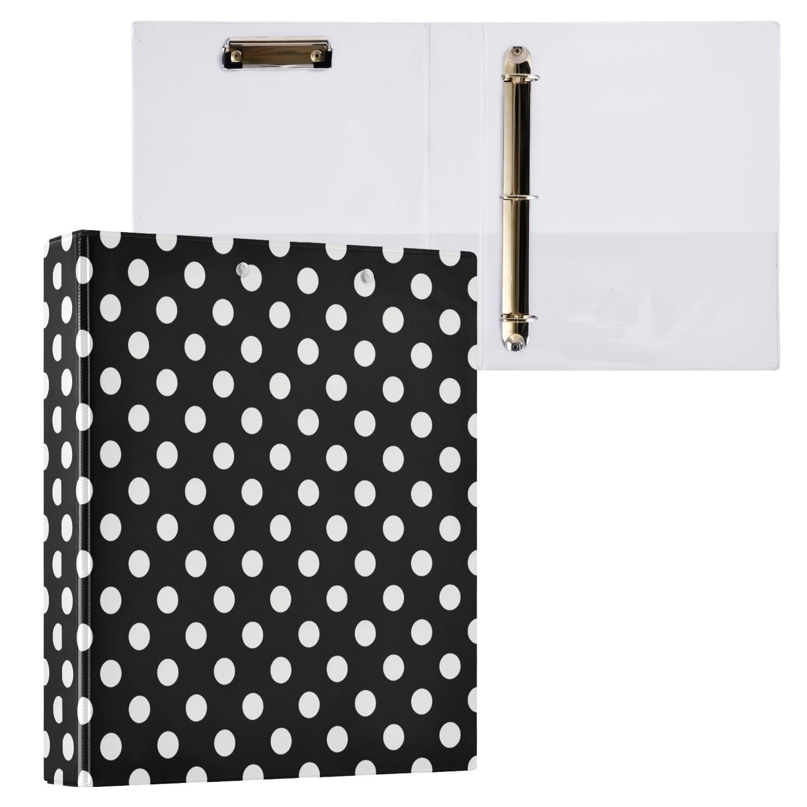 Raccoglitore con anelli a D con copertina rigida, colore: bianco a pois