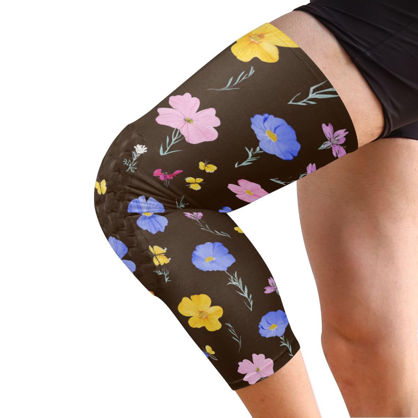 JUNZAN Cute Florals in Black Basketball Knee Pads for Youth Kids Wrestling Knee Pads with Sleeves Sport Kneepads for Volleyball Football