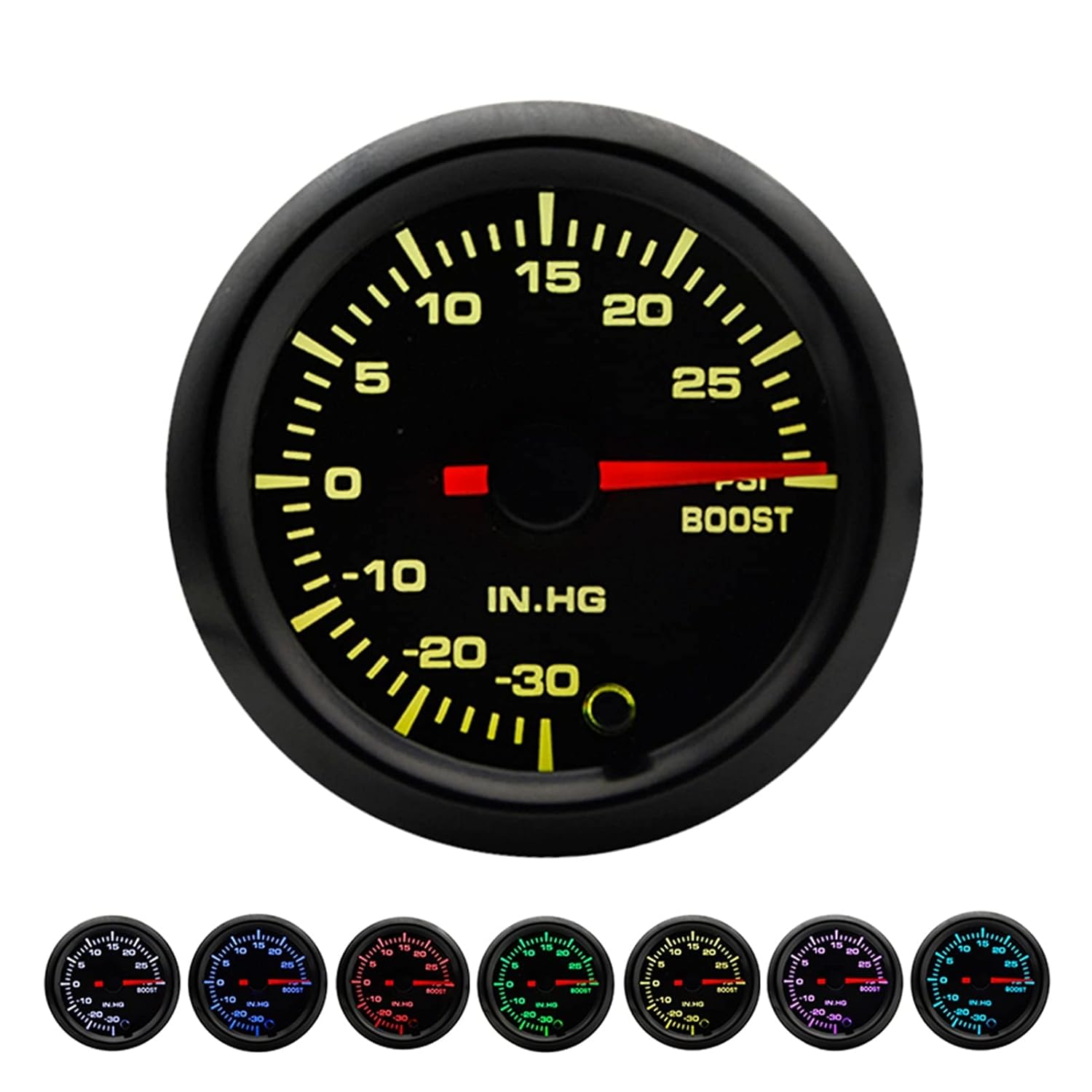 2" 52mm 7 Colors LED Display Boost/Water/Oil Temp/Oil Pressure/Volt/Air Fuel Ratio/EGT/Tachometer Car Gauge +Pods(Boost PSI)