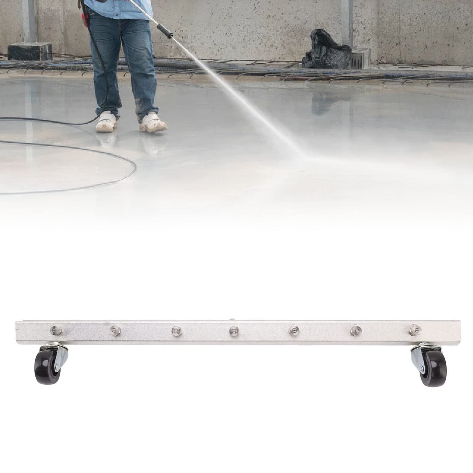 Ausla Escoba de Agua para Lavadora a Presión, 7 Orificios, 4000psi, 65cm, 1/4, Conector Rápido, Limpiador de Chasis para Limpieza de Chasis y Patios